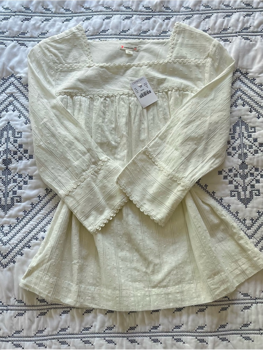 Crewcuts Cream Swiss Dot Peasant Top NWT